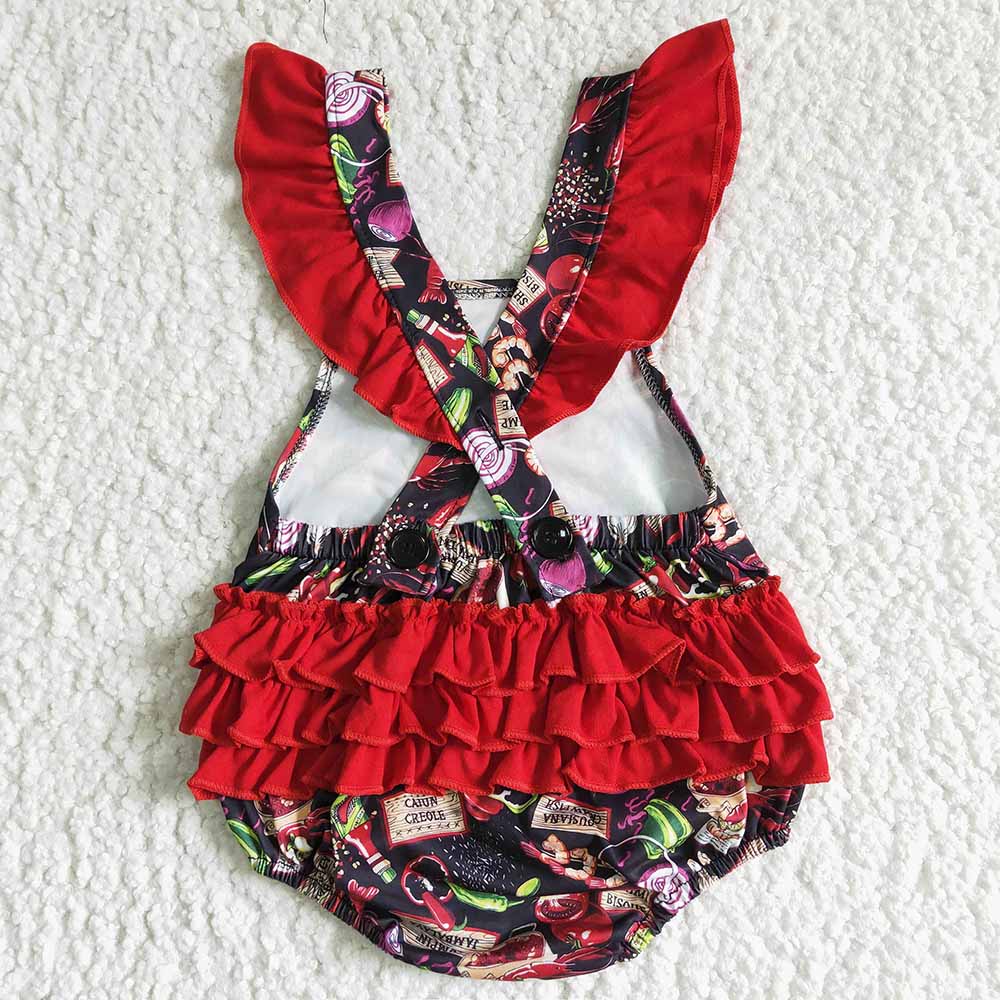 Baby girls summer crawfish ruffle bubble rompers