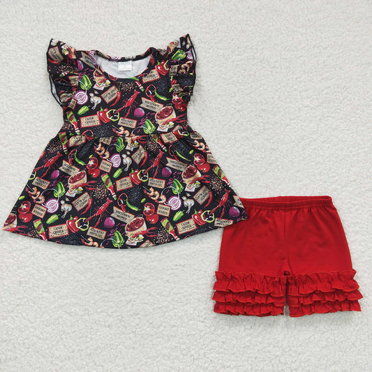 Baby Girls Crawfish Lobster Summer Pearl Shorts Sets