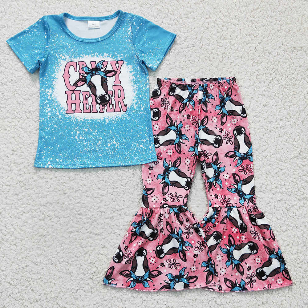 Baby Girls Crazy Heifer Western Bell Pants clothes sets