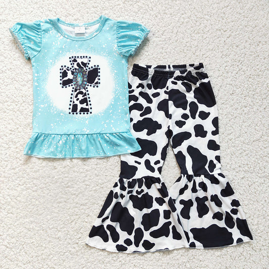 Baby girls Western Cross Cow Bell pants clothes sets