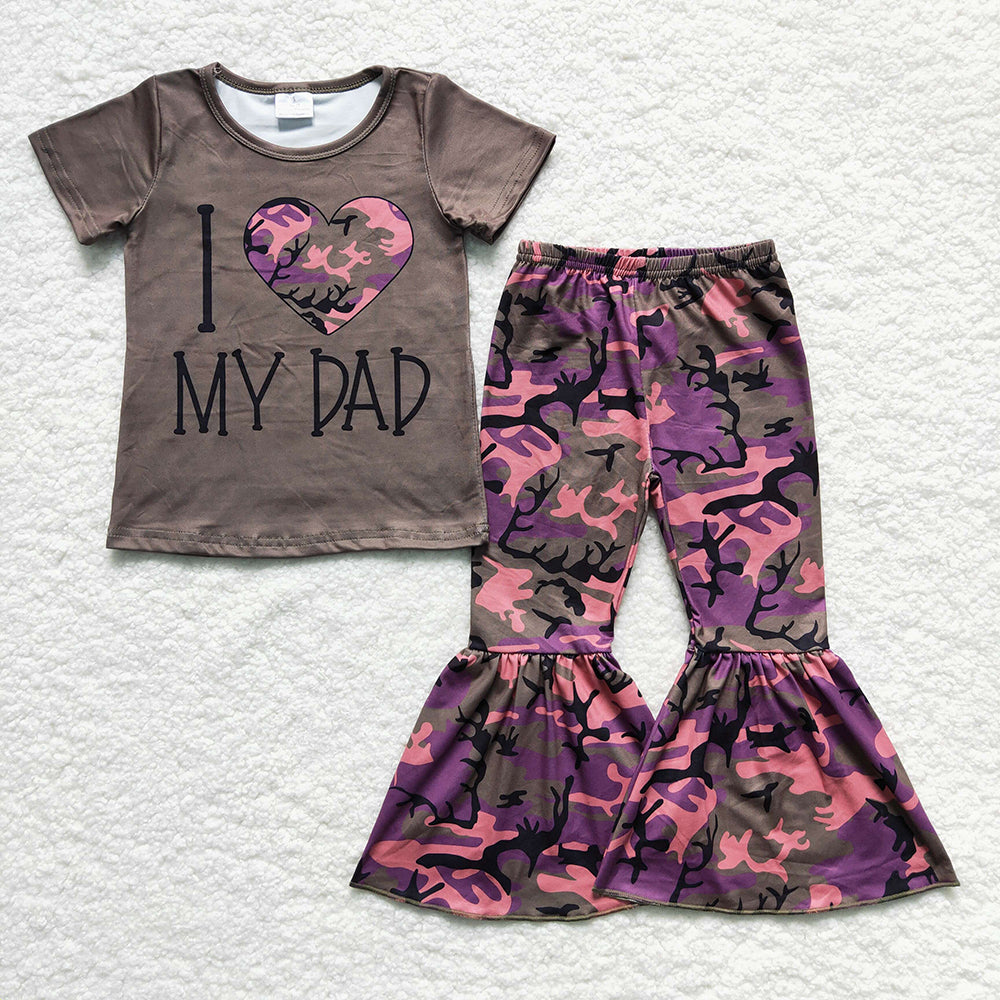 Baby Girls Camo I love Dad Bell Pants clothes sets