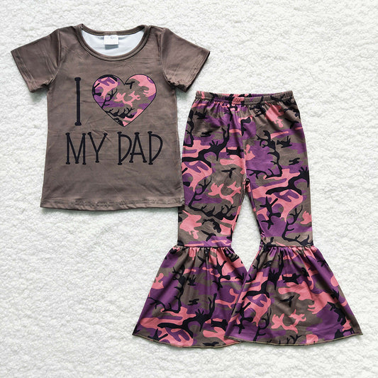 Baby Girls Camo I love Dad Bell Pants clothes sets