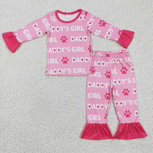 Baby Daddy's Girl Heart Pajamas Ruffle pants clothes sets