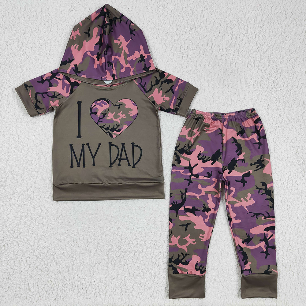 Baby Boys Camo I love Dad Hoodie Top pants clothes sets