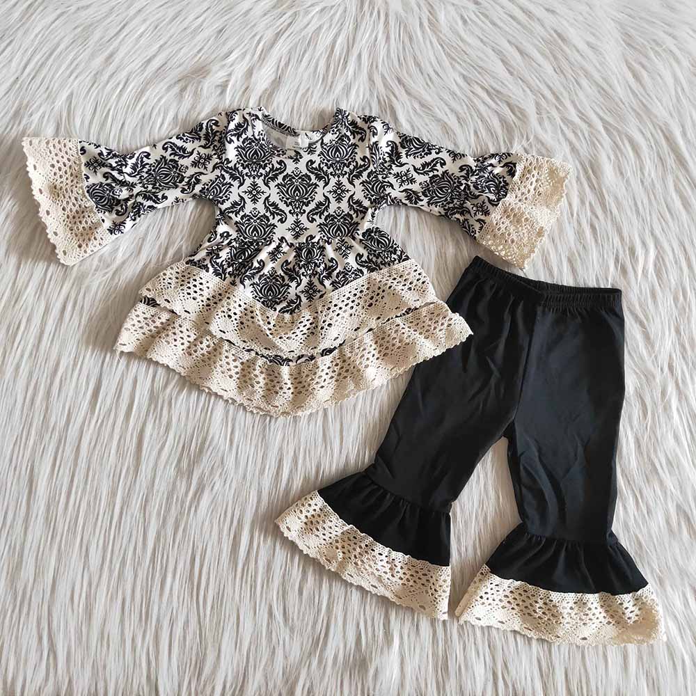 Damask lace ruffle black set