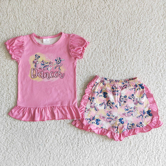 Baby girls summer cartoon pink dancer shorts sets