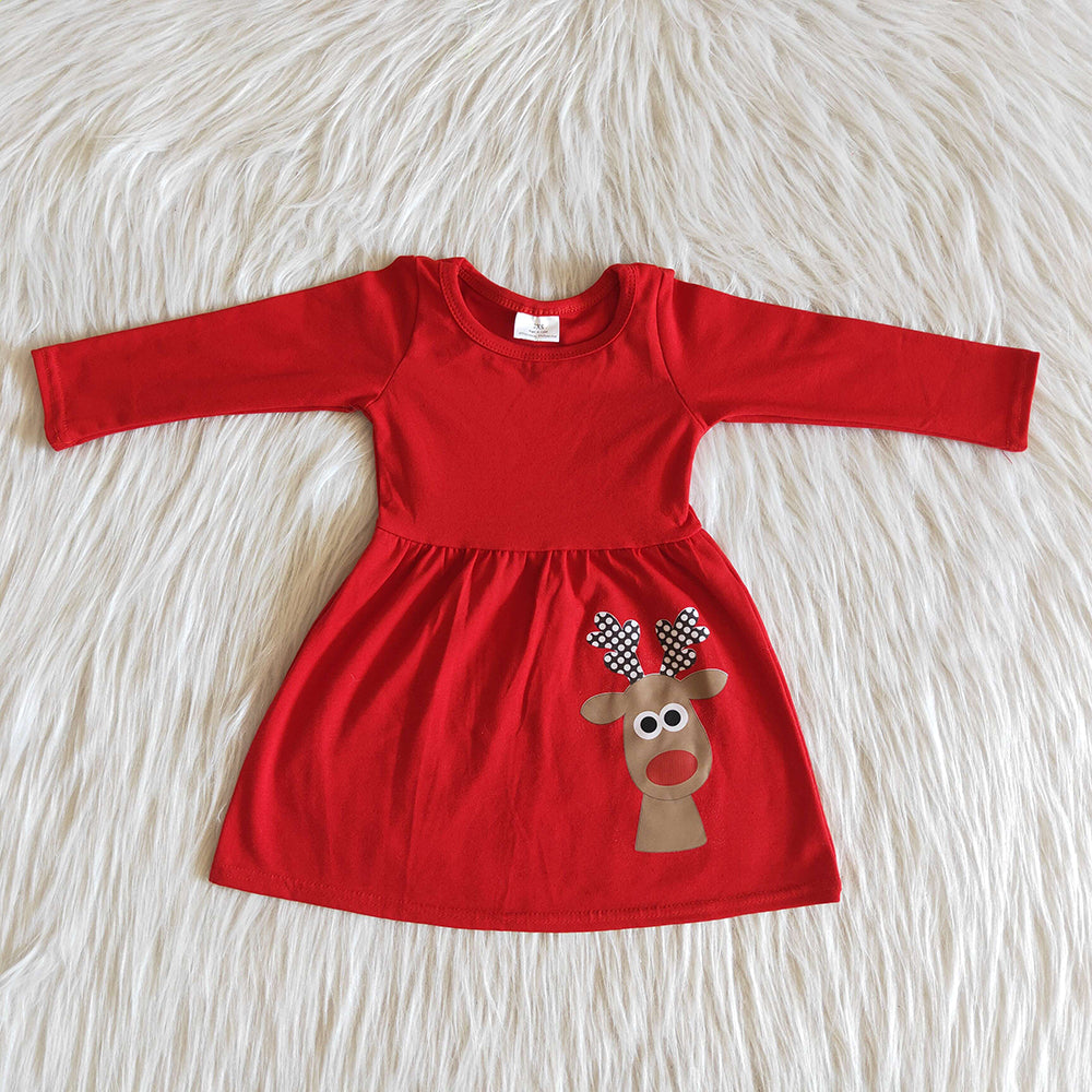 Girls Children Christmas red cotton deer dresses