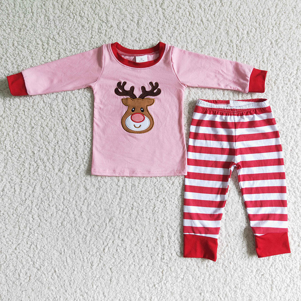 Baby Girls Pink Deer Christmas pajamas sets