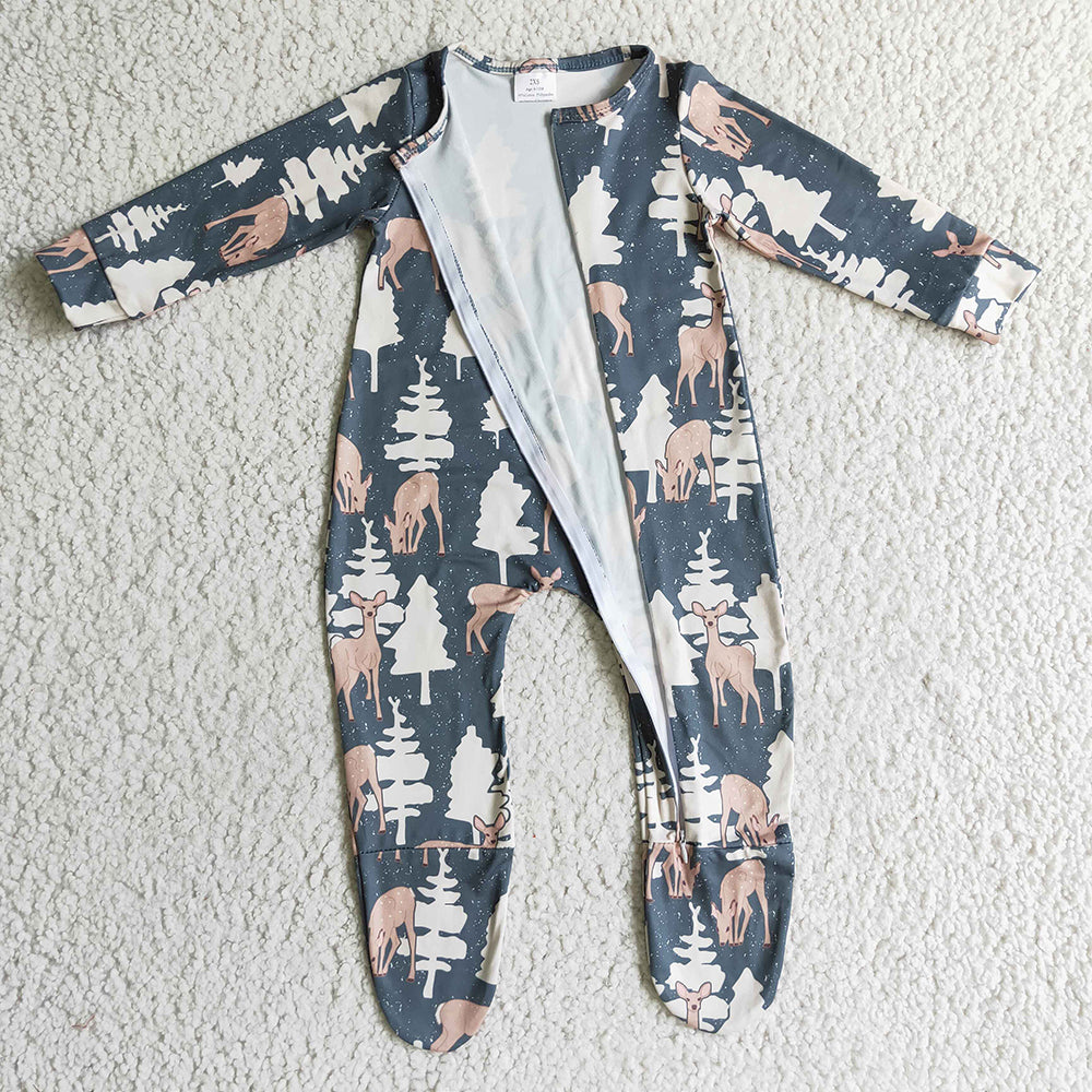 Baby boys Christmas Zip Deer rompers