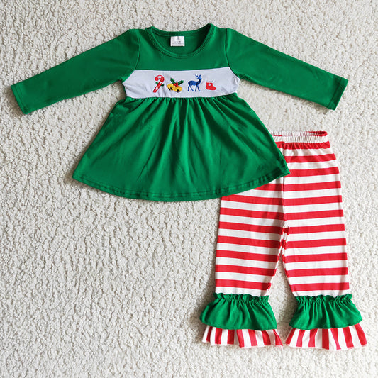 Baby girls Christmas deer tunic ruffle pants clothes sets