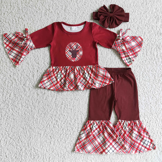 Baby girls Christmas deer bell pants boutique clothing sets(can choose headband)