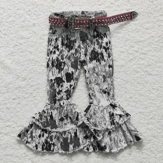 Children Double Ruffle Bell Denim Jeand Pants(can choose belts here)