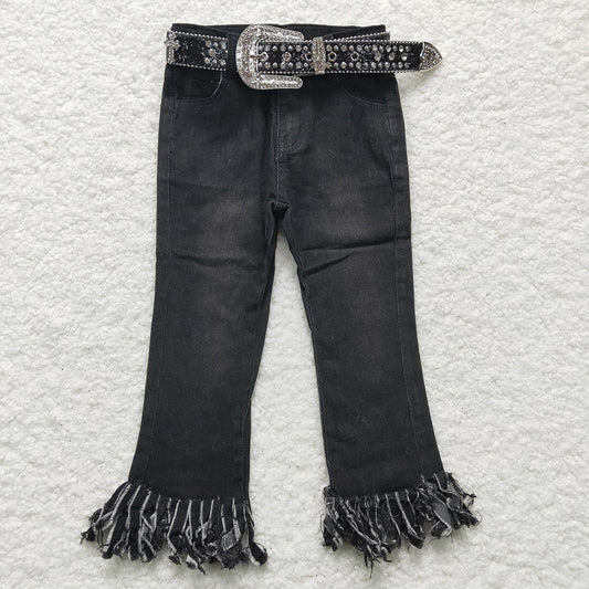 Baby Girls Black Tassel Denim Jeans(can choose belts here)