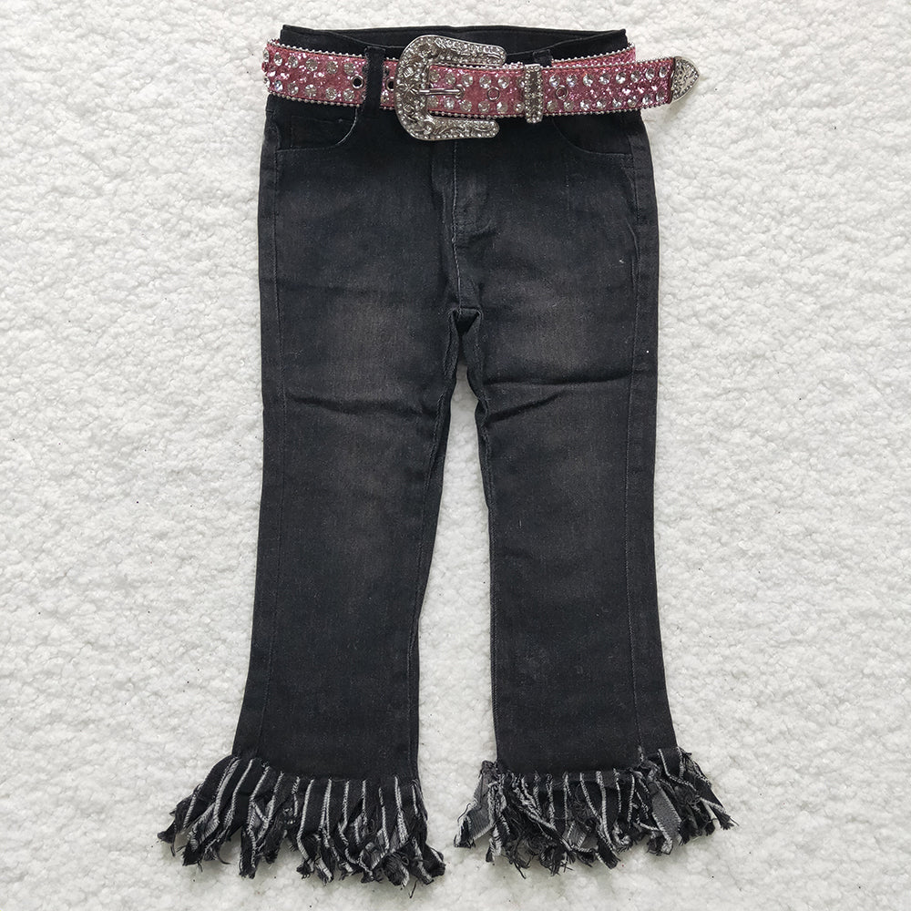 Baby Girls Black Tassel Denim Jeans(can choose belts here)