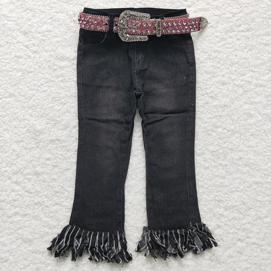 Baby Girls Black Tassel Denim Jeans(can choose belts here)