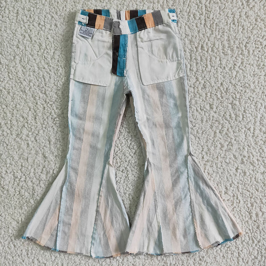Baby girls boutique western stripe blue denim pants jeans
