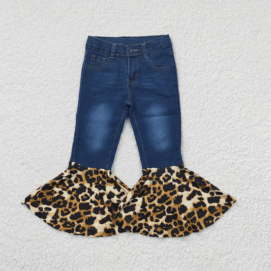 Baby Girls Denim Leopard Ruffle Bell Bottom Pants