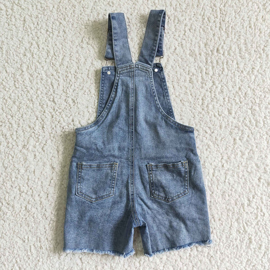 baby girls blue denim summer shorts overall(A)