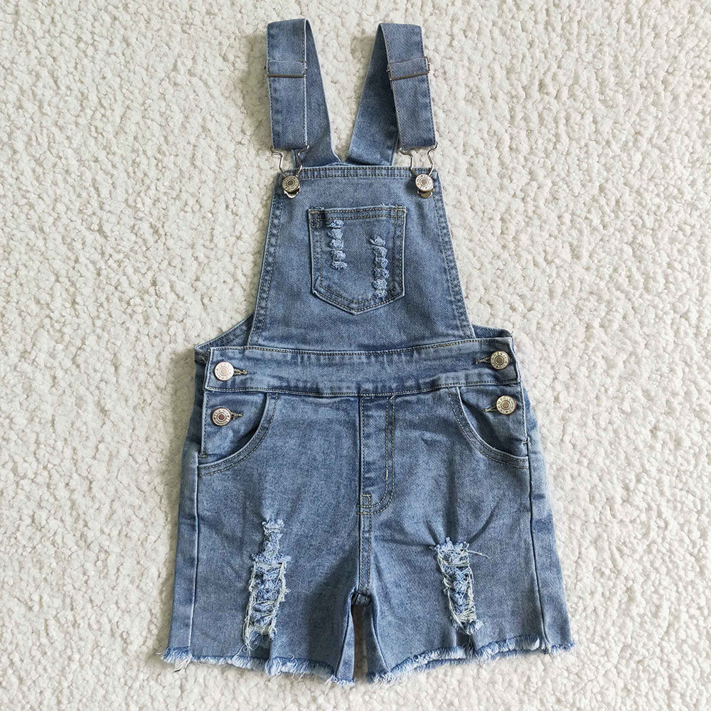 baby girls blue denim summer shorts overall(A)