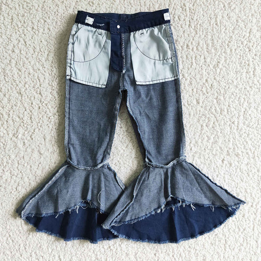 Baby girls navy double ruffle bell pants denim jeans