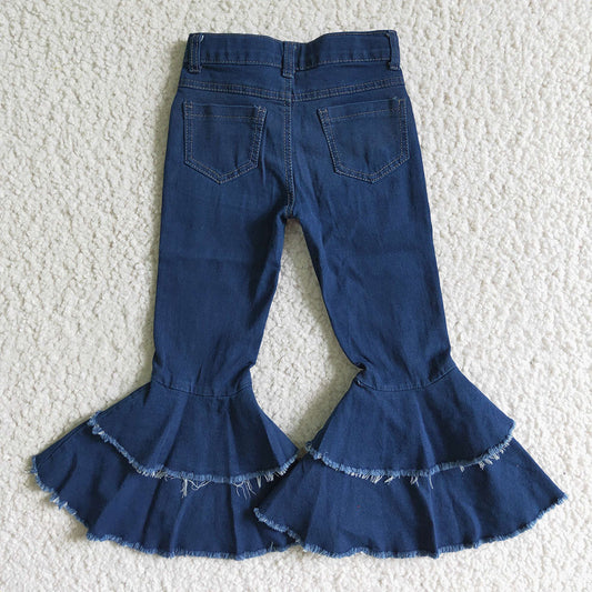 Baby girls navy double ruffle bell pants denim jeans