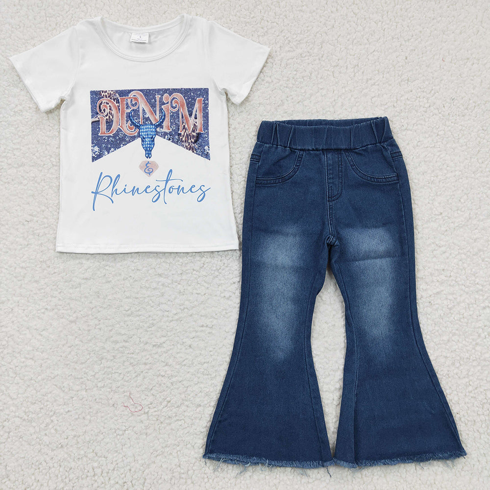 Baby Girls Rhinestone Denim Pants Clothes Sets