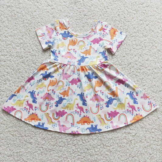 Dinosaur Rainbow Knee Length Dresses