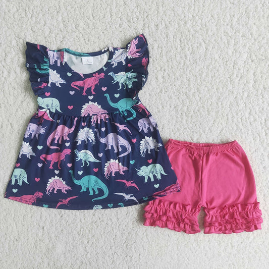 Dark dinosaurs ruffles shorts set