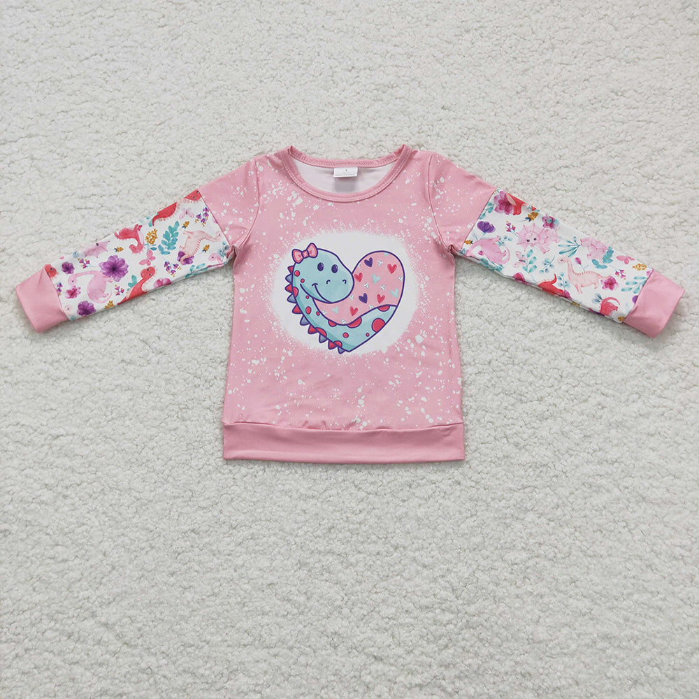 Baby Girls Valentines dinosaur Long Sleeve shirts tops