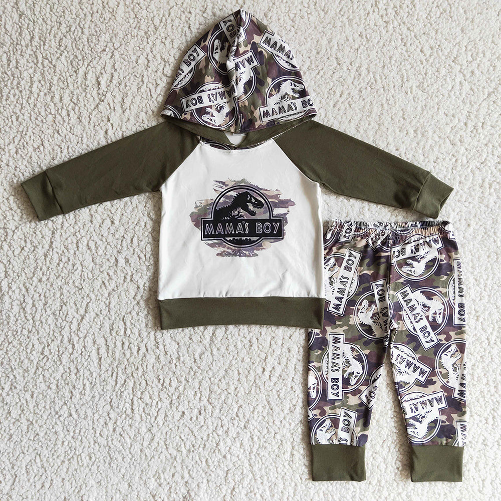 Mama's boy dinosaur hooded pants sets