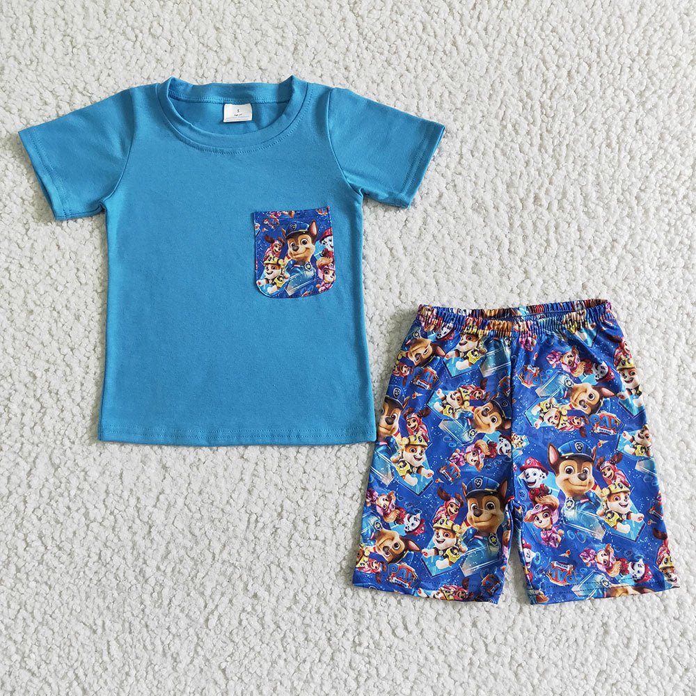 Baby boy cartoon dogs pocket shorts sets