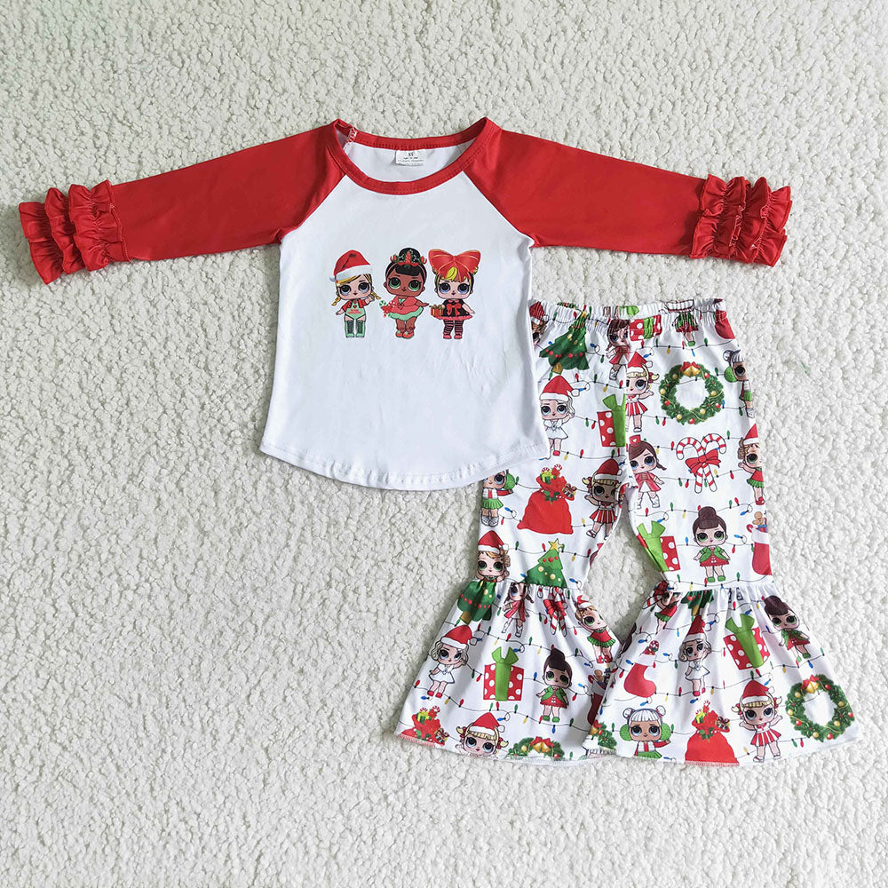 Christmas Dolls red baby girls bell pants winter clothes sets