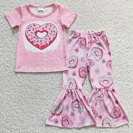 Baby Girls Valentines Heart Donuts Bell Pants clothes sets