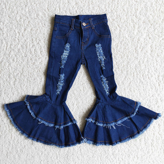 Baby Girls Navy Double ruffle denim pants Jeans