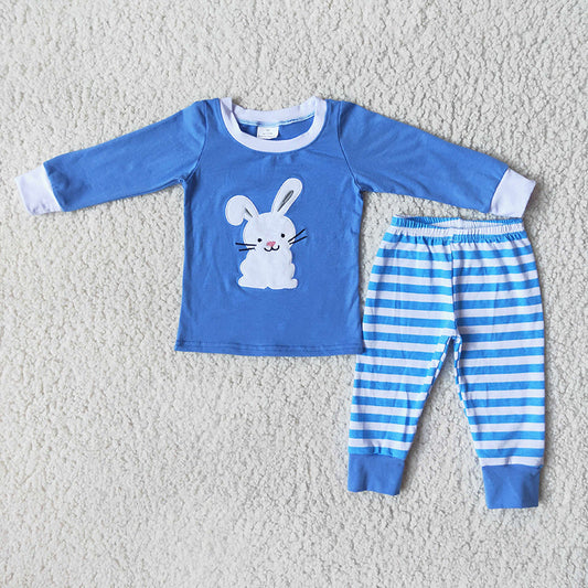 Baby Boys Easter Bunny Blue Stripe Pants Pajamas Clothes Sets
