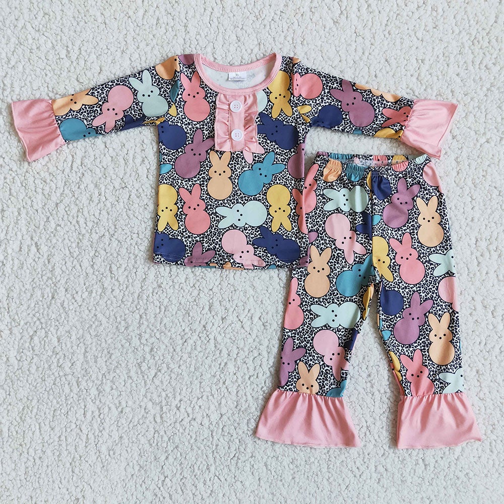 Easter girls bunny long sleeve pajamas sets