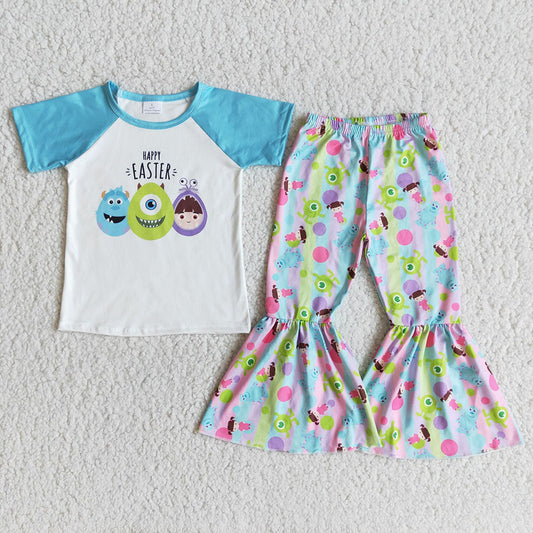 Baby Girls easter monster bell pants sets