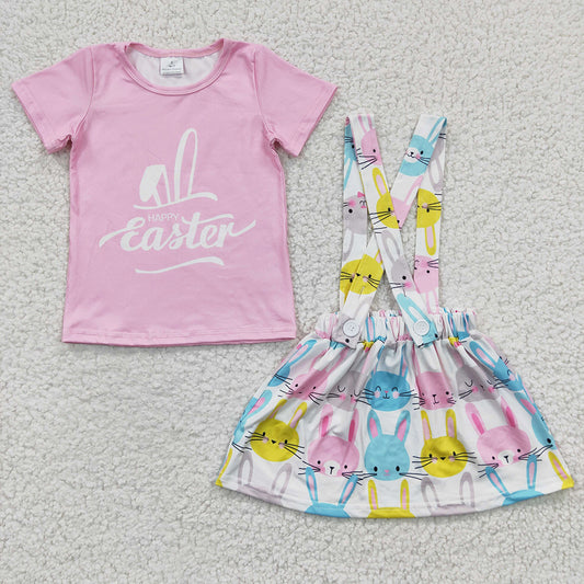 Baby Girls Happy Easter Shirt Suspender Skirts Clothes Sets