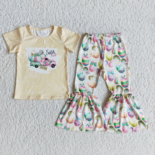 Baby Girls easter tractor eggs cute bell pants sets