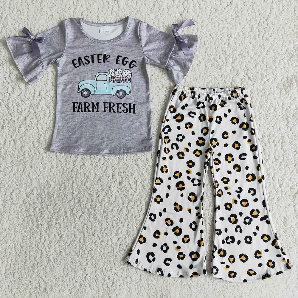 Baby Girls easter egg farm fresh leopard bell pants sets