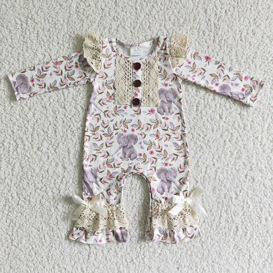 Baby girls elephant floral rompers