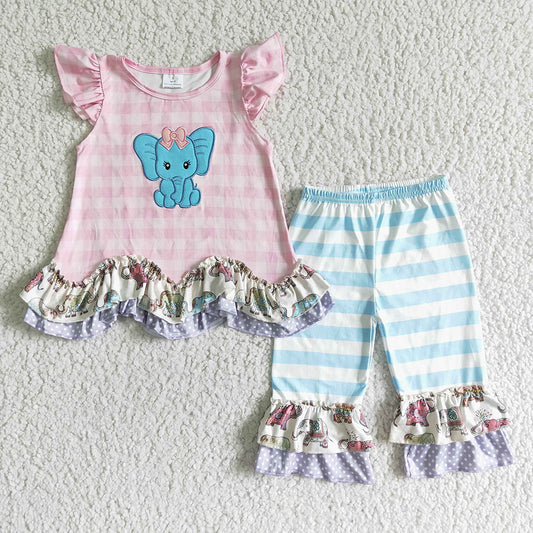 Baby girls elephant cute stripe pants sets