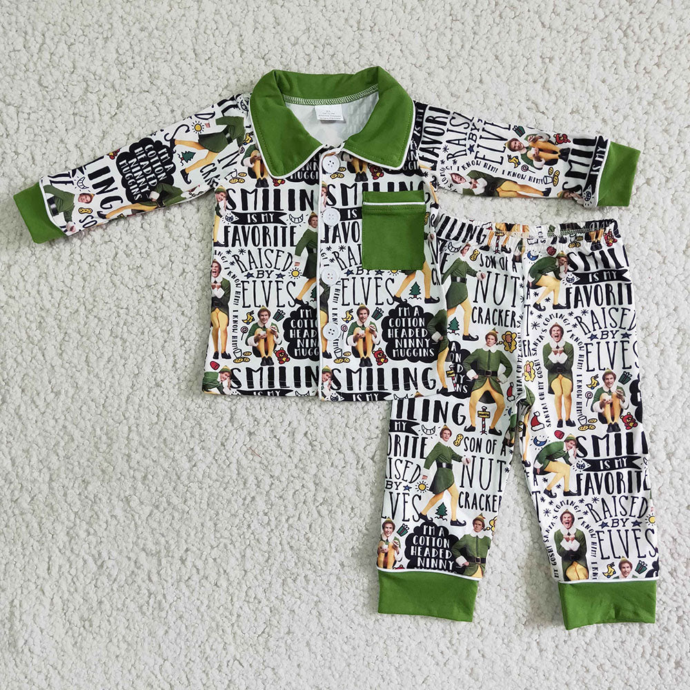 Boys Green Cartoon Pajamas Sleepwear Sets