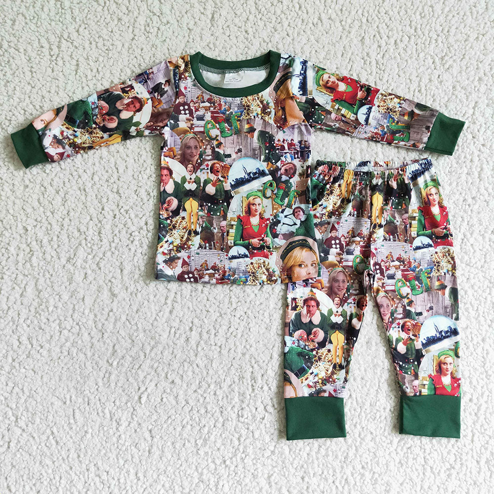 Christmas baby boys green charater pajamas legging sets