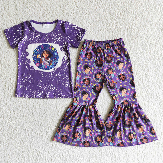 Baby Girls magic cartoon purple bell pants clothing outfits sets