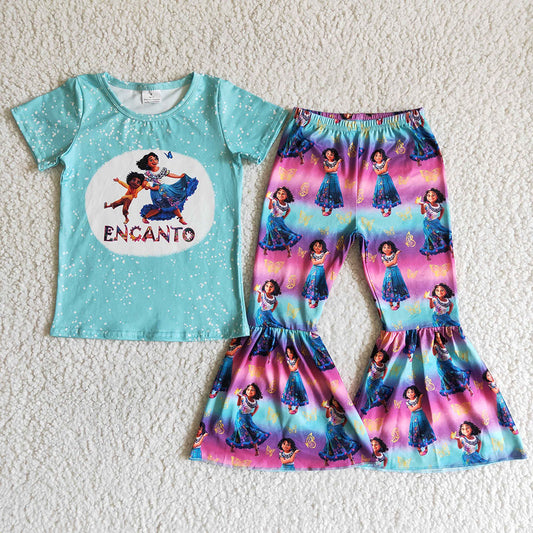 Baby girls cartoon aqua bell pants clothing sets