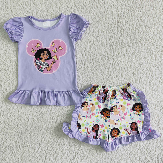 Baby girls cartoon movie lavender summer shorts sets