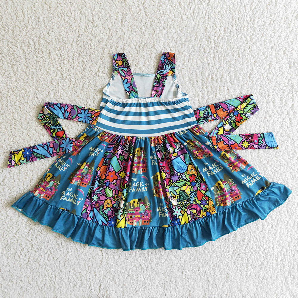 Baby girls cartoon magic strap twirl patchwork dresses