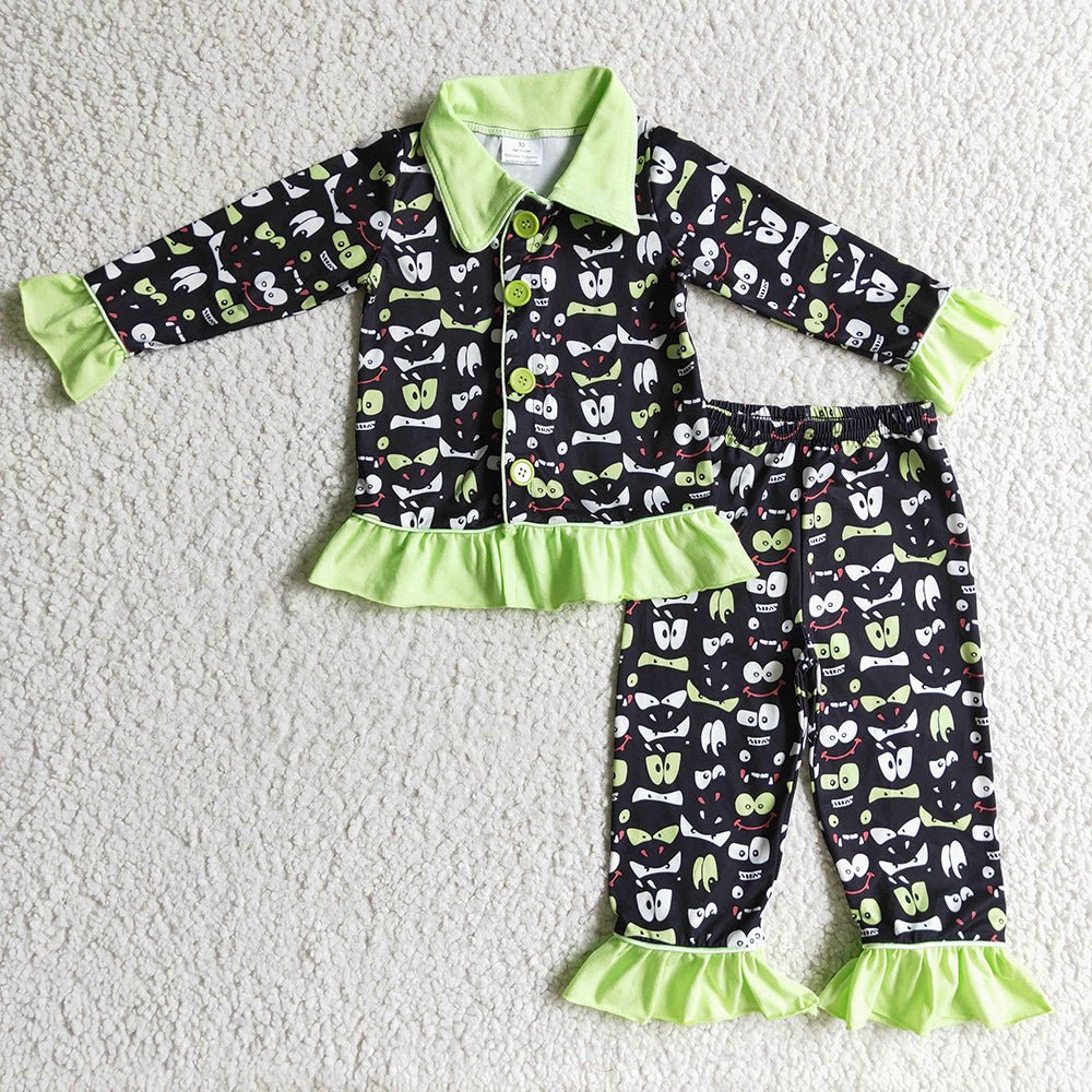 Baby Girls Halloween eyes Button Ups Pajamas Sets