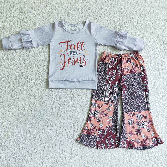 Baby Girls fall for jesus patchwork pants outfits clothes
